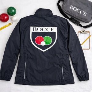NEW Women's Black Bocce Graphic Lightweight Windbreaker Jacket Size L Core 365